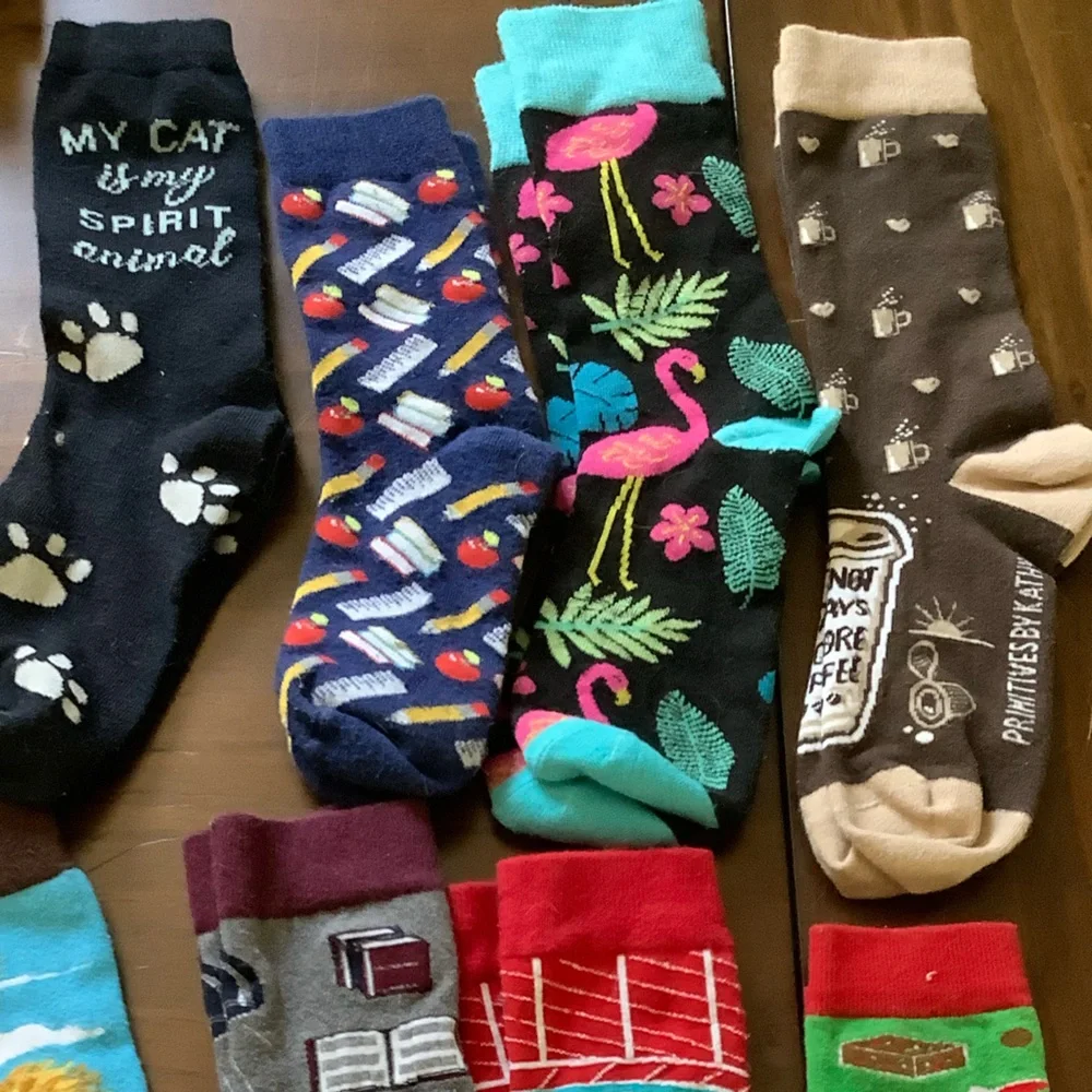 Set of 8 Pairs of Socks with Whimsical Patterns